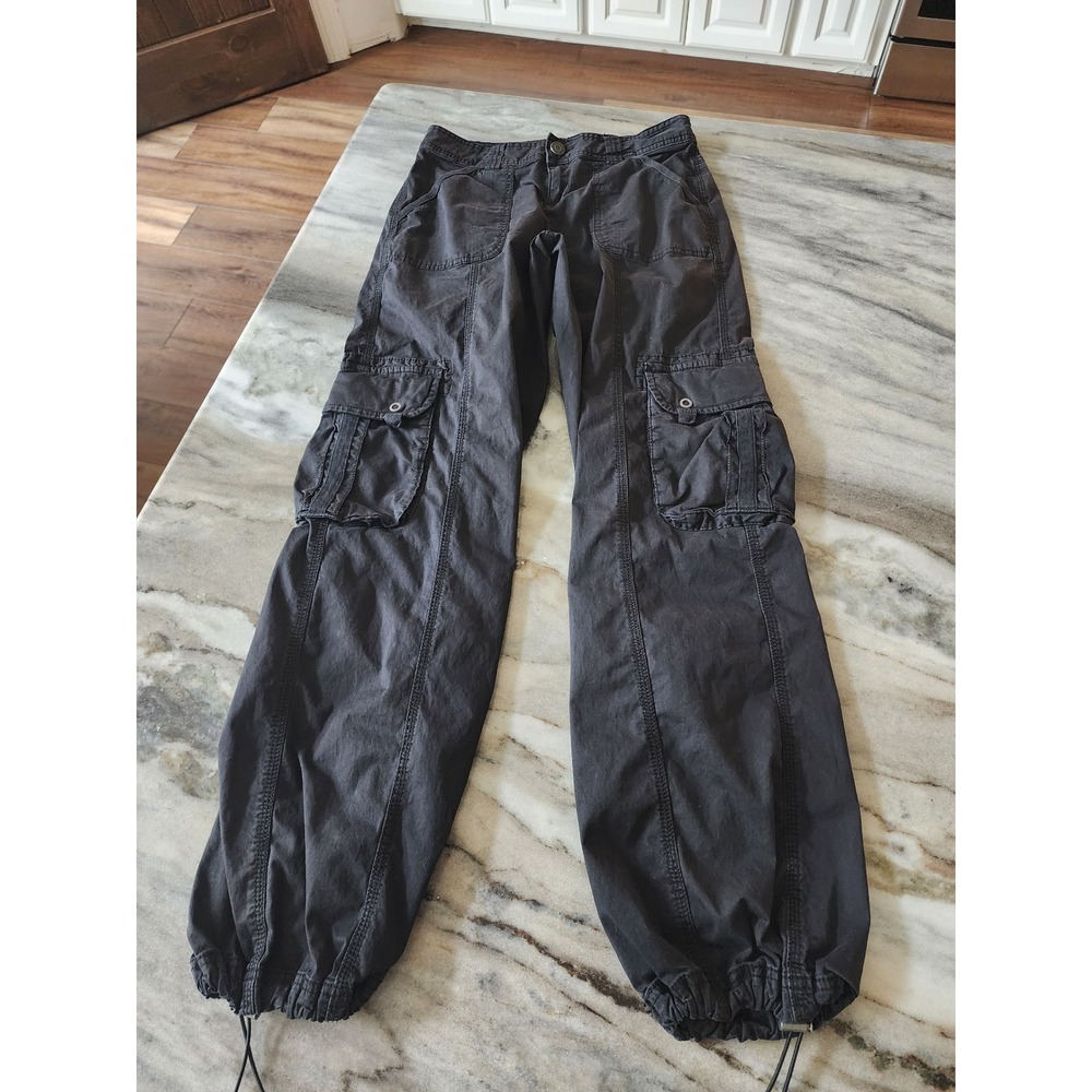 Garage Women Black Cargo Parachute Pants XS Low Rise Wide Leg Bungee Cuffs
